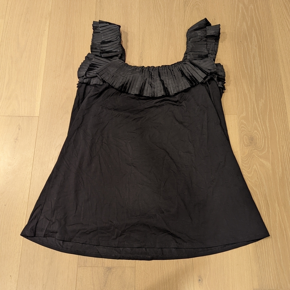 Elegant Black Ruffled Women's Mini Dress or Tunic